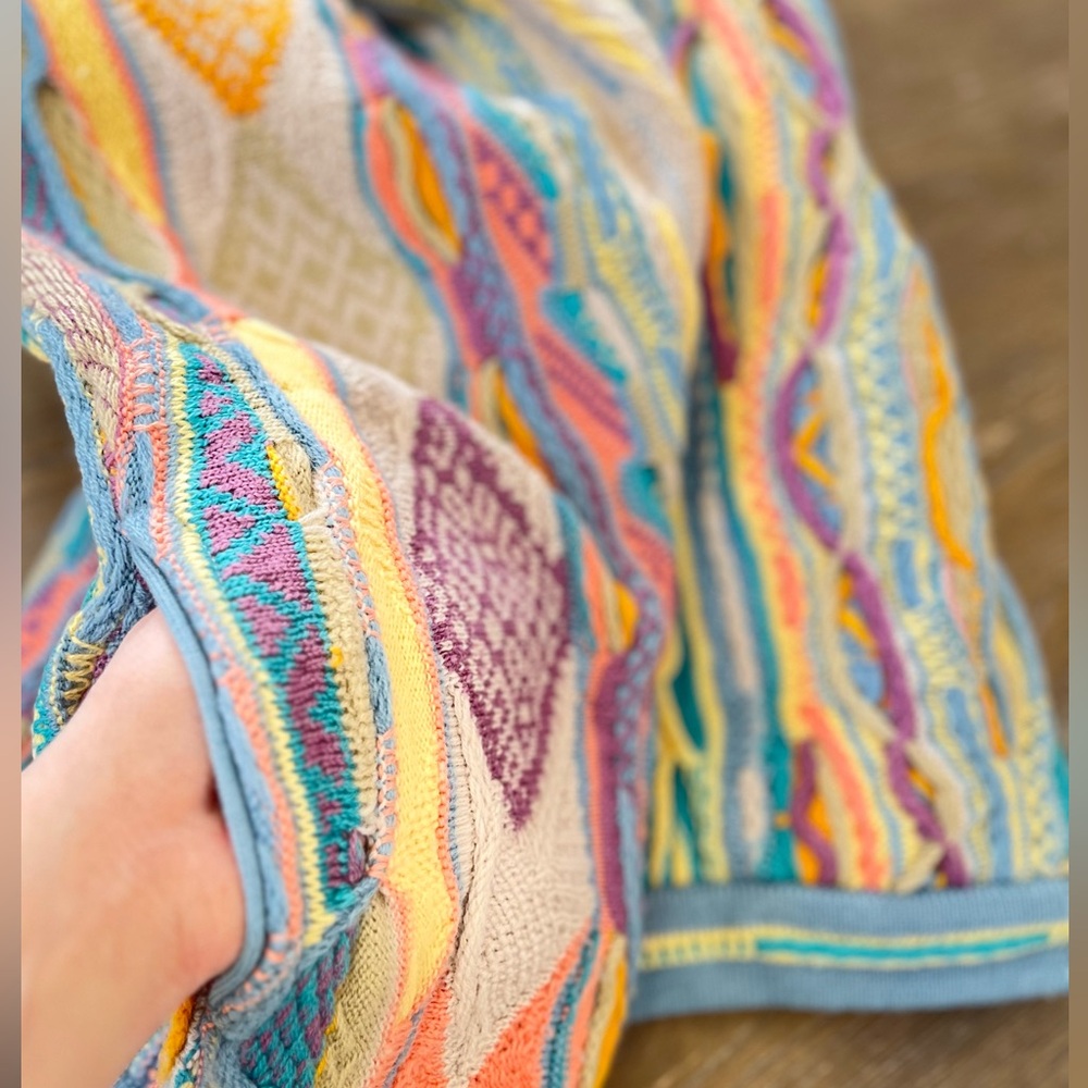 COOGI Pastel Multicolor Textured Knit Cardigan - Blue, Yellow, Purple - Picture 11 of 11